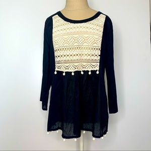 Umgee Embroidered black peplum top